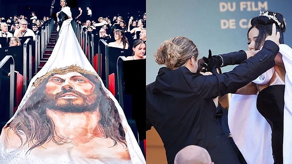 Escándalo en Cannes: Massiel Taveras empujó a un guardia mientras lucía vestido con imagen de Jesús