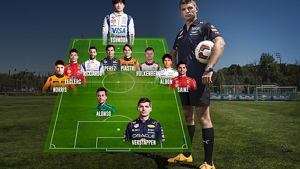 Con ocho defensores, Verstappen armó su equipo de fútbol con pilotos de la Fórmula 1